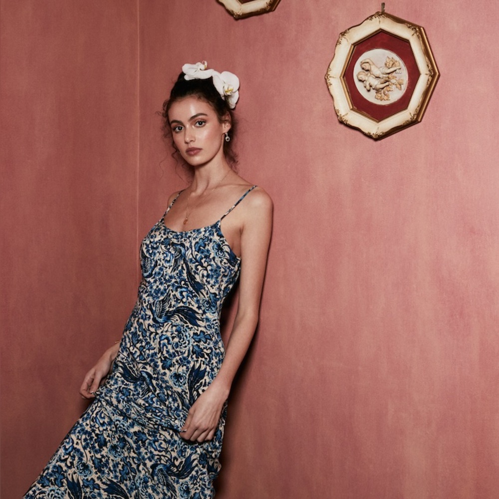 Stone Cold Fox Blue Slip Dress Lace Up Back